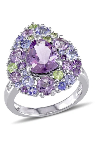 Delmar Sterling Silver Tanzanite Rose Ring In Multicolor