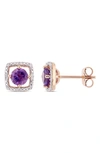 Delmar 10k Rose Gold Amethyst & Diamond Halo Stud Earrings In Purple