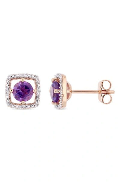 Delmar Sterling Silver Amethyst & Diamond Stud Earrings In Purple