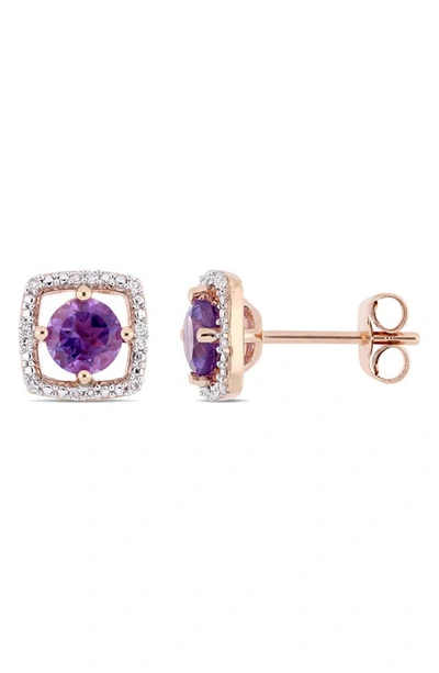 Delmar 10k Rose Gold Amethyst & Diamond Halo Stud Earrings In Purple