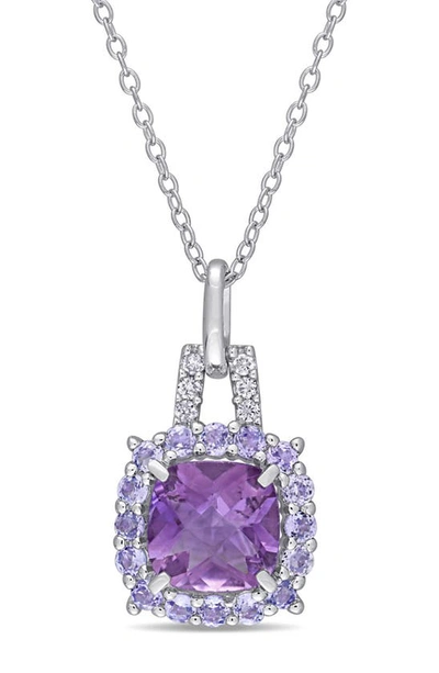 Delmar Sterling Silver Diamond, Amethust, & Tanzanite Pendant Necklace In Purple