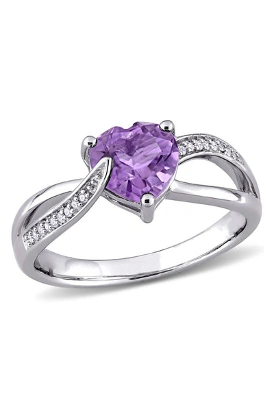 Delmar Sterling Silver Amethyst & Diamond Heart Twist Ring In Purple