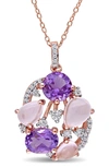 Delmar Sterling Silver Amethyst, Rose Quartz & Diamond Pendant Necklace In Multicolor