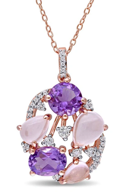 Delmar Sterling Silver Amethyst, Rose Quartz & Diamond Pendant Necklace In Multicolor
