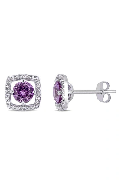 Delmar Created Alexandrite & Pave Diamonds Stud Earrings In Purple