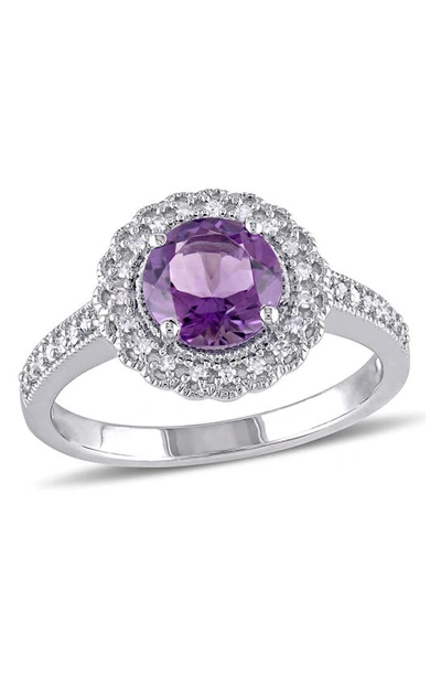 Delmar Sterling Silver Diamond & Amethyst Halo Ring In Purple