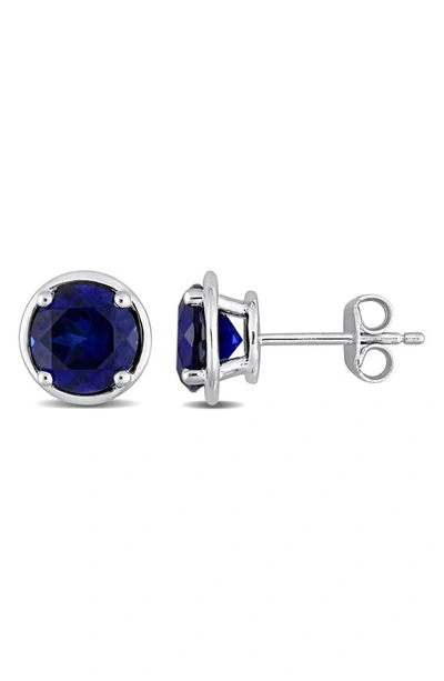 Delmar Sterling Silver Lab Created Sapphire Stud Earrings In Blue