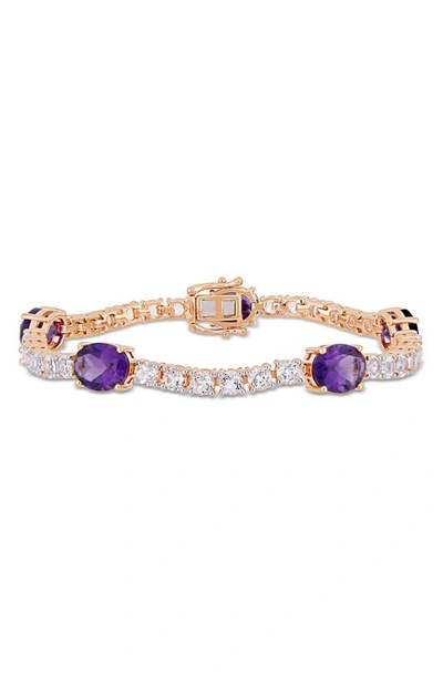 Delmar 10k Rose Gold Vermeil African Amethyst & White Topaz Bracelet In Purple