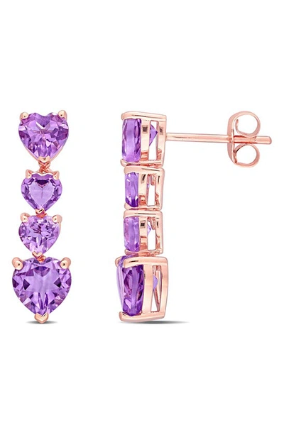 Delmar 10k Rose Gold Amethyst Linear Heart Stud Earrings In Purple