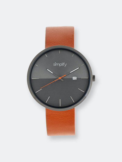 Simplify The 6400 Leather-band Watch W/date In Orange