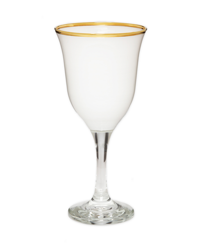 Classic Touch 12 oz Water Glasses With Stem And Colored Rim, Set Of 6 In White