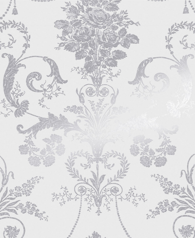 Laura Ashley Josette Metallic Silver Wallpaper In Silver-tone