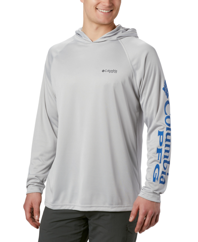 Columbia Men's Big & Tall Terminal Tackle Hoodie In Cool Grey,vivid Blue Logo