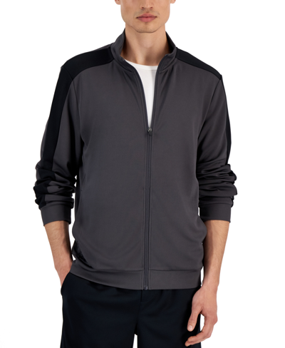 Ideology Men's Regular-fit Moisture-wicking Knit Jacket, Created For Macy's In Charcoal/ Black