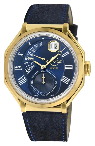 Gevril Marchese Leather Strap Watch, 44mm In Black