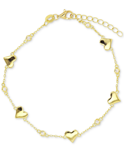 Macy's Cubic Zirconia Polished Heart Bracelet In Sterling Silver Or 14k Gold-plated Sterling Silver In Yellow