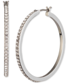 Karl Lagerfeld Silver-tone Large Pave Hoop Earrings, 2.2" In Silver