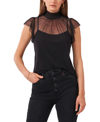 1.state Smocked Neck Flutter Sleeve Mesh Top In Rich Black