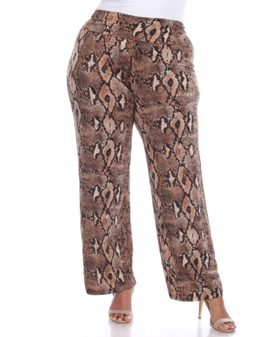 White Mark Plus Size Printed Palazzo Pants In Brown Snake