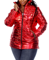 White Mark Plus Size Metallic Puffer Coat In Red