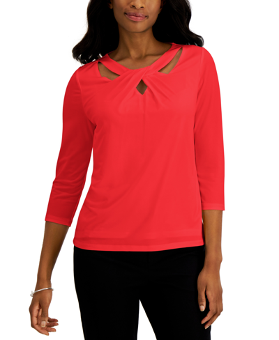 Kasper Plus Size Twist-neck Top In Fire Red