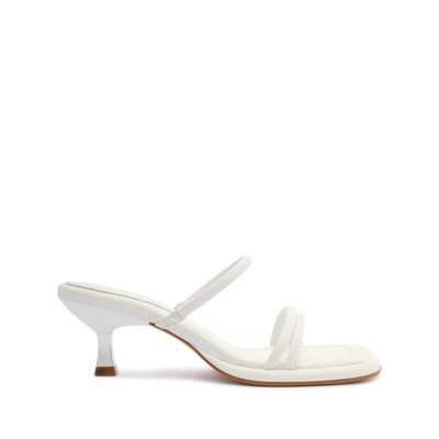 Schutz Agatha Mid Womens Leather Strappy Slide Sandals In White