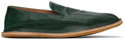 Dries Van Noten Green Crinkled Leather Loafers In 605 Bottle