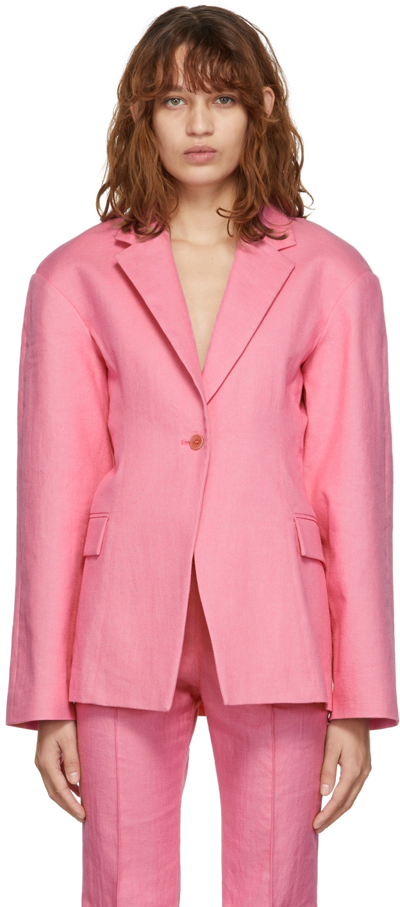 Jacquemus 'fresa' Oversized Padded Shoulder Blazer In Pink