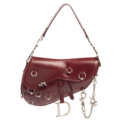 Pre-owned Dior Red Leather Saddle Piercing Bag