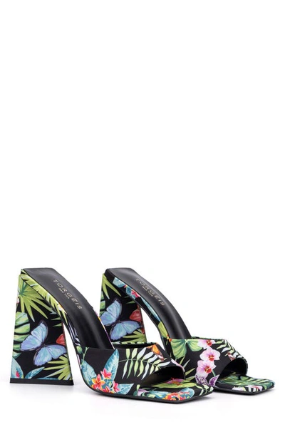 Torgeis Paradise Tropical Print Block Heel Sandal In Black