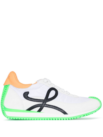 Loewe White And Green Flow Runner Suede Sneakers In White,green,orange,black