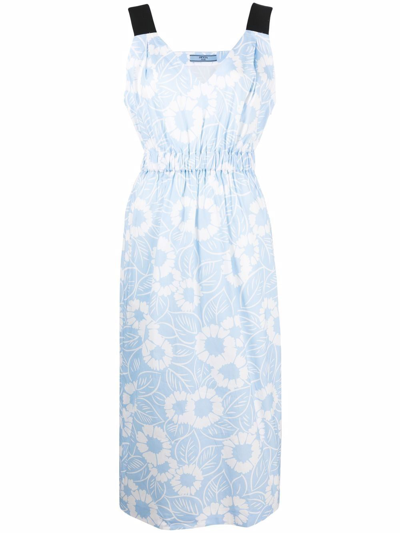 Prada Floral-print Cotton-blend Poplin Dress In Multi-colored