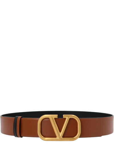 Valentino Garavani Reversible Vlogo Signature Belt In Glossy Calfskin 30 Mm In Brown