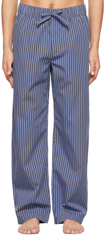 Tekla Blue & Grey Poplin Pyjama Pants In Navy Black