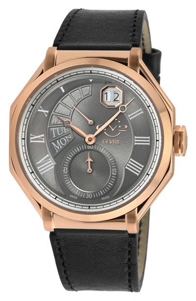 Gevril Marchese Leather Strap Watch, 44mm In Black