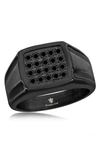 BLACKJACK BLACK STAINLESS STEEL PAVÉ CZ SQUARE RING