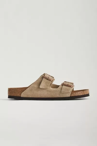 Birkenstock Taupe Suede Soft Footbed Arizona Sandals In Grey