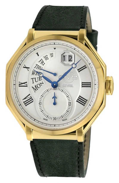Gevril Marchese Leather Strap Watch, 44mm In Green