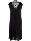 Prada Jacquard Knit-trim Draped-effect Long Dress In Nero