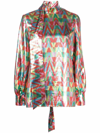 Valentino Metallic V-logo Print Neck-tie Blouse In Multi