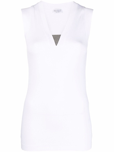 Brunello Cucinelli Cotton V-neck Sleeveless Tank Top In White