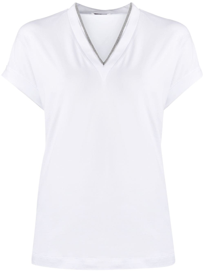Brunello Cucinelli V-neck T-shirt In Bianco