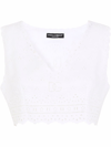 Dolce & Gabbana Women's Broderie Anglaise Linen-silk Cropped Top In Bianco
