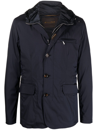 Moorer Single-breasted Hooded Jacket In Blue