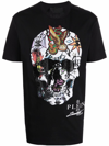 PHILIPP PLEIN T-SHIRT ROUND NECK `TATTOO` SKULL STRASS