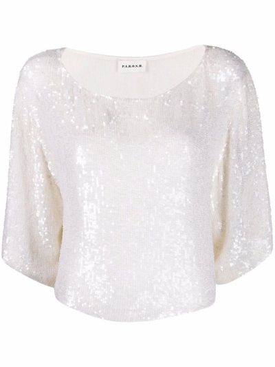 P.a.r.o.s.h Sequin-embellished Draped Blouse In Beige