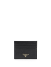 Prada Black Logo-plaque Saffiano Leather Card Holder In Nero