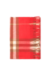 Burberry Giant-check Fringed Cashmere Scarf In Rosso