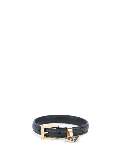 Prada Saffiano Leather Bracelet In Nero