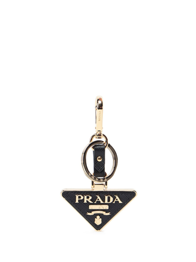 Prada Saffiano Leather And Metal Keychain In Black